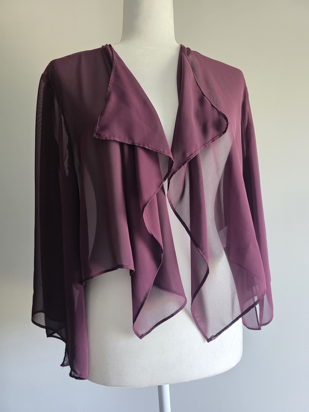 J. Alex Evenings Women’s XL Plum Chiffon Sheer Open Front Jacket Shrug Formal